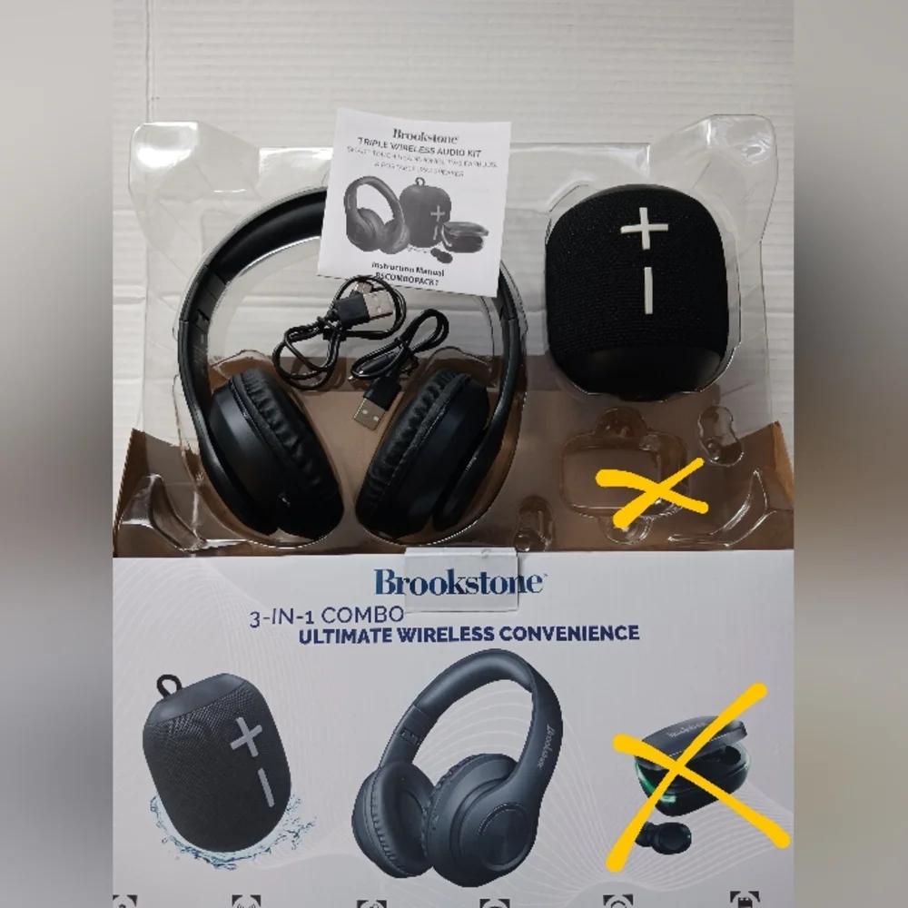 New Open Brookstone 2pc Wireless Audio Kit - Black